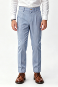 Load image into Gallery viewer, Denim Blue White Pinstripe Serge-Blend Straight-Leg Pants
