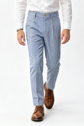 Load image into Gallery viewer, Denim Blue White Pinstripe Serge-Blend Straight-Leg Pants
