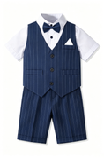 Load image into Gallery viewer, Navy Pinstripe Serge-Blend Single-Breasted Waistcoat 4-Piece Boys Formal Suit
