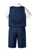 Load image into Gallery viewer, Navy Pinstripe Serge-Blend Single-Breasted Waistcoat 4-Piece Boys Formal Suit
