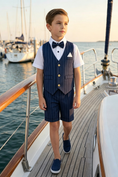 Load image into Gallery viewer, Navy Pinstripe Serge-Blend Single-Breasted Waistcoat 4-Piece Boys Formal Suit
