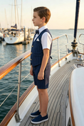 Load image into Gallery viewer, Navy Pinstripe Serge-Blend Single-Breasted Waistcoat 4-Piece Boys Formal Suit
