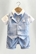 Load image into Gallery viewer, Light Blue Grid Serge-Blend Notched Lapel Single-Breasted 4-Piece Suit
