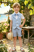 Load image into Gallery viewer, Light Blue Grid Serge-Blend Notched Lapel Single-Breasted 4-Piece Suit
