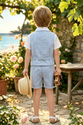 Load image into Gallery viewer, Light Blue Grid Serge-Blend Notched Lapel Single-Breasted 4-Piece Suit
