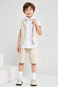 Load image into Gallery viewer, Beige Plaid Serge-Blend Single-Breasted Waistcoat & Shorts 4-Piece Set
