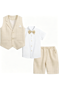 Load image into Gallery viewer, Beige Plaid Serge-Blend Single-Breasted Waistcoat & Shorts 4-Piece Set
