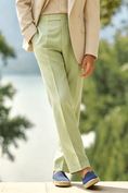 Load image into Gallery viewer, Sage Green Cotton-Linen Blend Straight-Leg Tailored Formal Trousers
