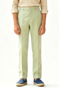 Load image into Gallery viewer, Sage Green Cotton-Linen Blend Straight-Leg Tailored Formal Trousers
