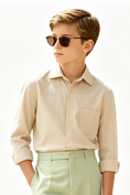 Bild in Galerie-Betrachter laden, Beige Cotton-Linen Blend Single-Breasted Long-Sleeve Formal Shirt
