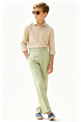 Charger l'image dans la visionneuse de la galerie, Beige Cotton-Linen Blend Single-Breasted Long-Sleeve Formal Shirt
