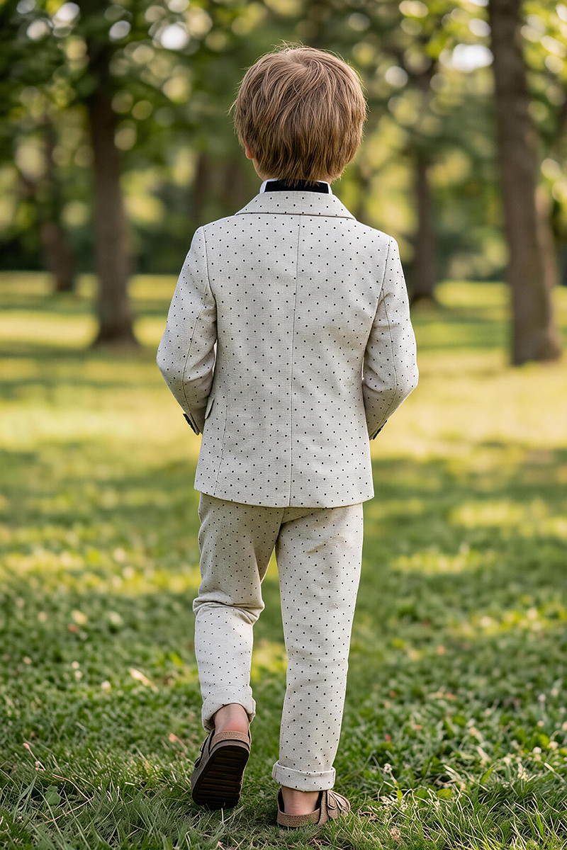 Boys Beige Polka Dot Notch Lapel Blazer & Trousers 2-Piece Suit