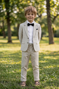 Load image into Gallery viewer, Boys Beige Polka Dot Notch Lapel Blazer & Trousers 2-Piece Suit
