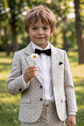 Load image into Gallery viewer, Boys Beige Polka Dot Notch Lapel Blazer & Trousers 2-Piece Suit
