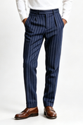 Load image into Gallery viewer, Boys Navy White Pinstripe Blend Serge Straight Leg Formal Suit Trousers
