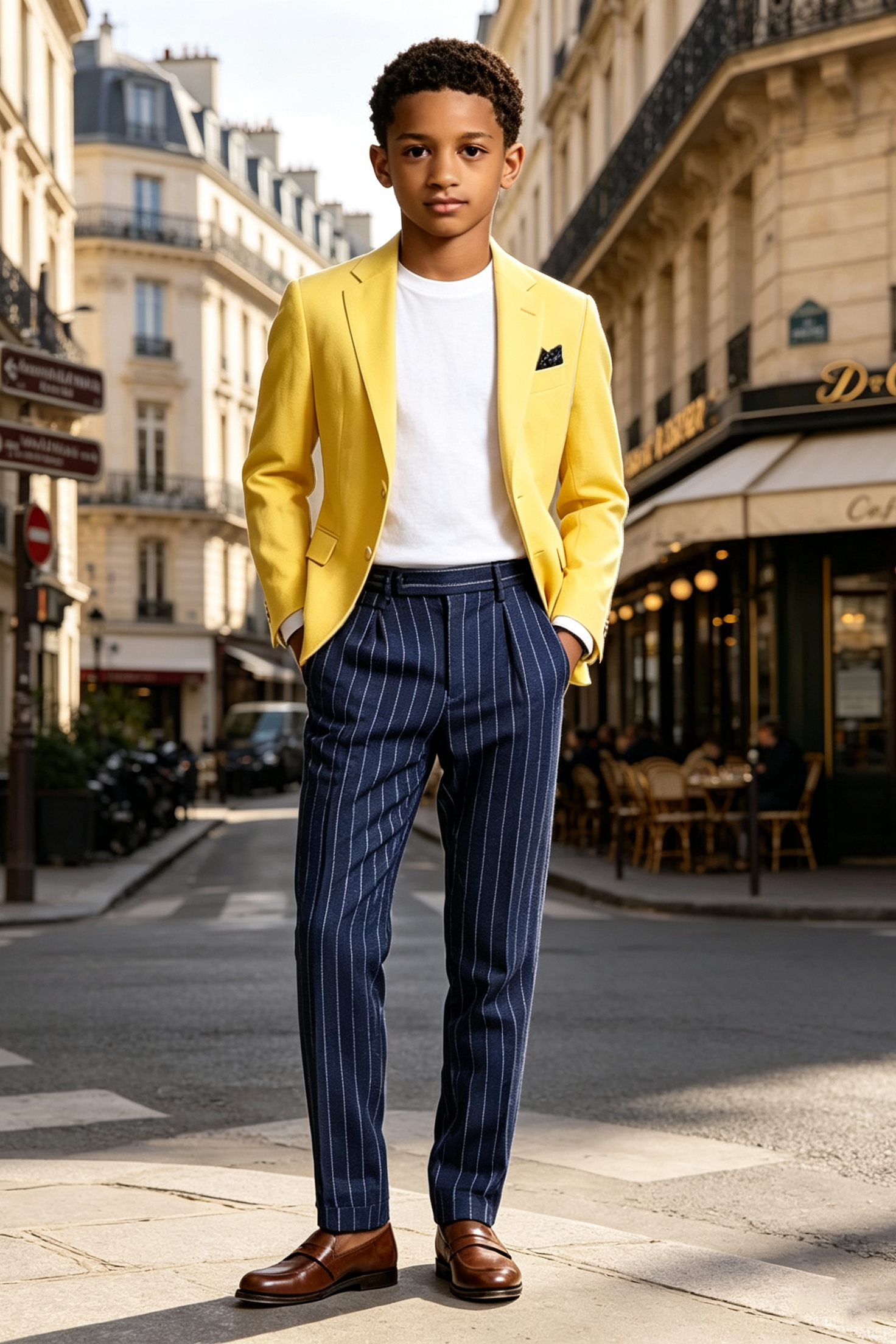 Boys Navy White Pinstripe Blend Serge Straight Leg Formal Suit Trousers