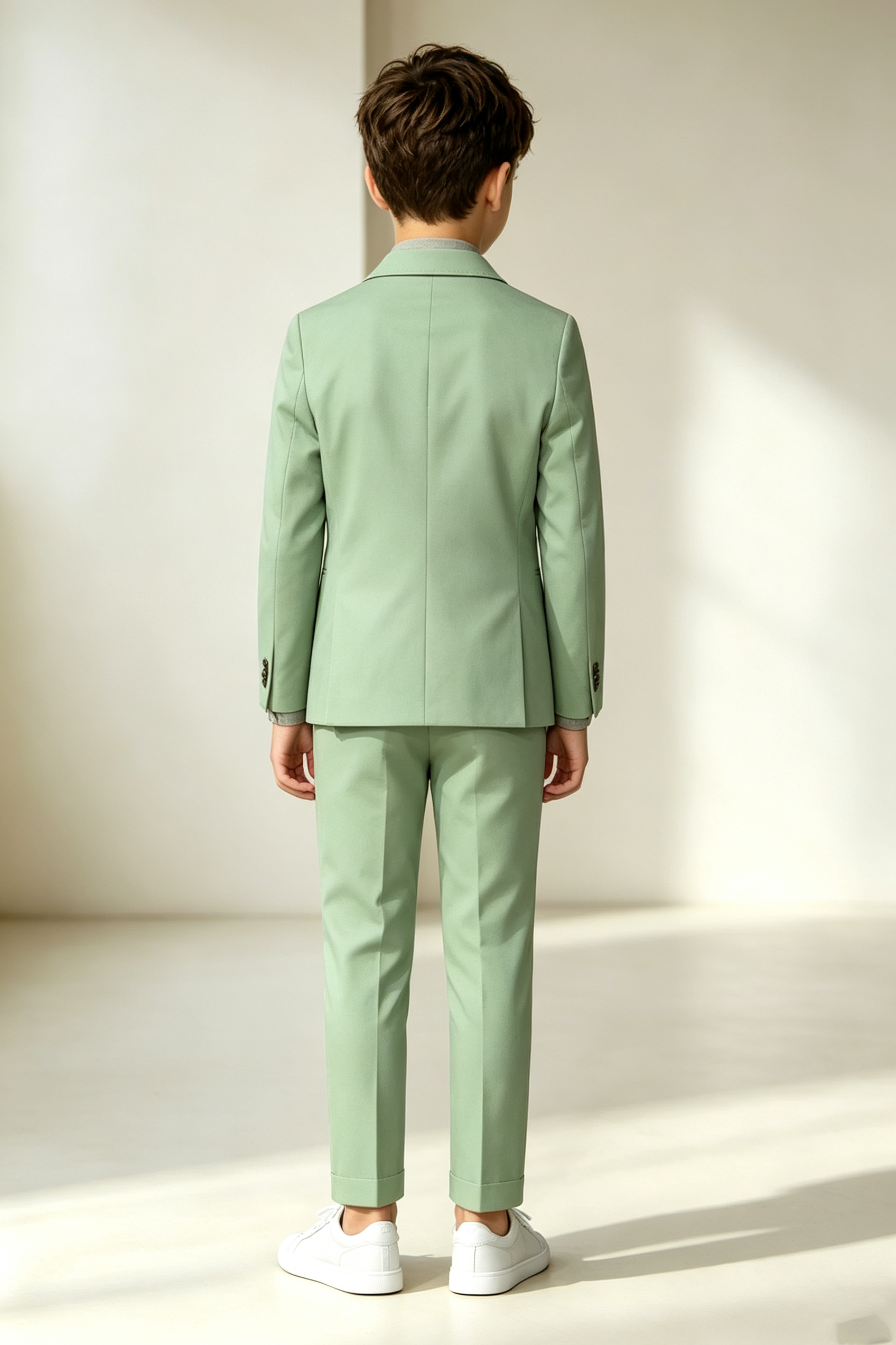 Sage Green Cotton Linen Blend Single Breasted 2-Piece Formal Suit Set