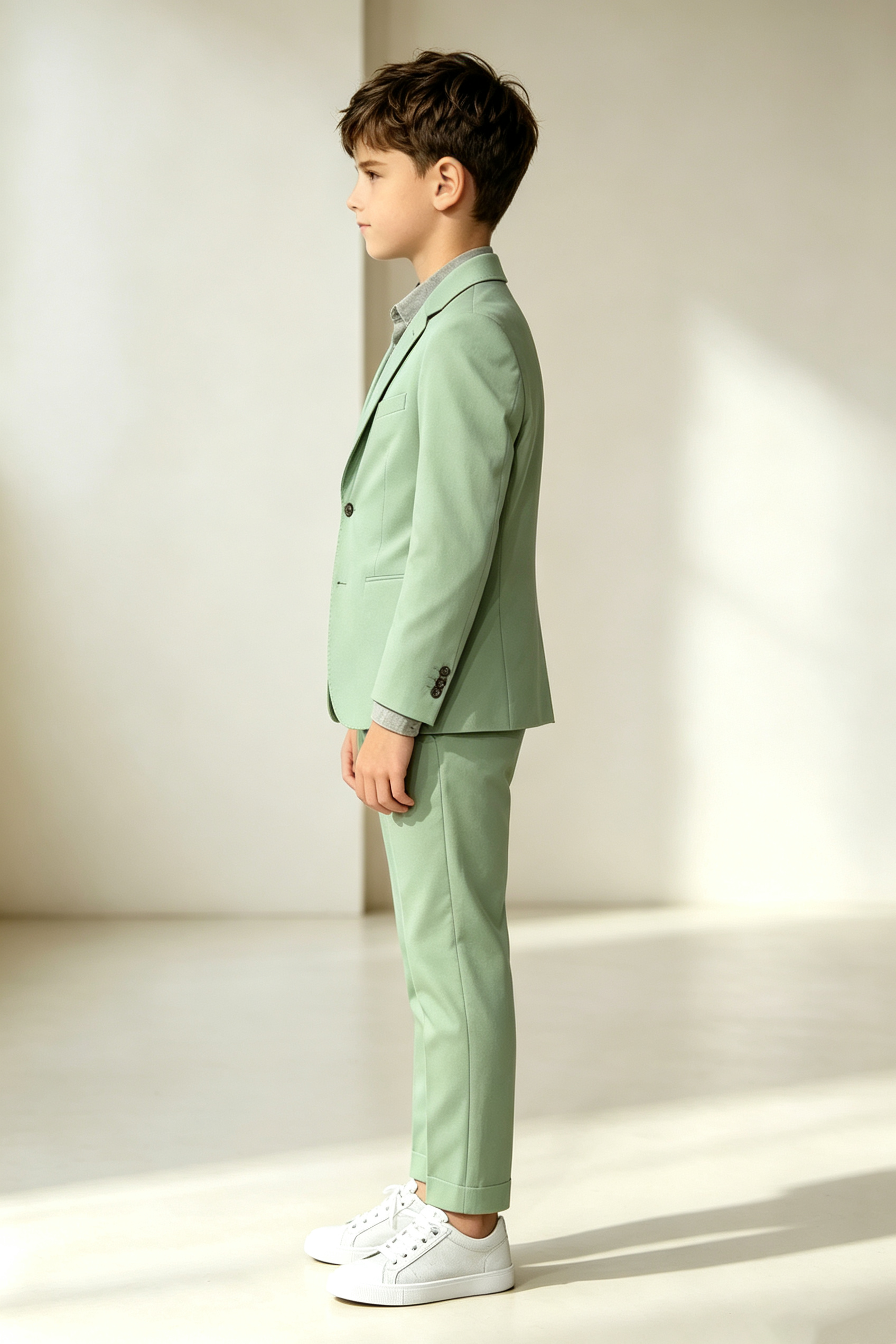 Sage Green Cotton Linen Blend Single Breasted 2-Piece Formal Suit Set