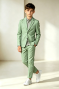 Load image into Gallery viewer, Sage Green Cotton Linen Blend Single Breasted 2-Piece Formal Suit Set
