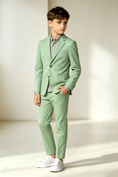 Bild in Galerie-Betrachter laden, Sage Green Cotton Linen Blend Single Breasted 2-Piece Formal Suit Set
