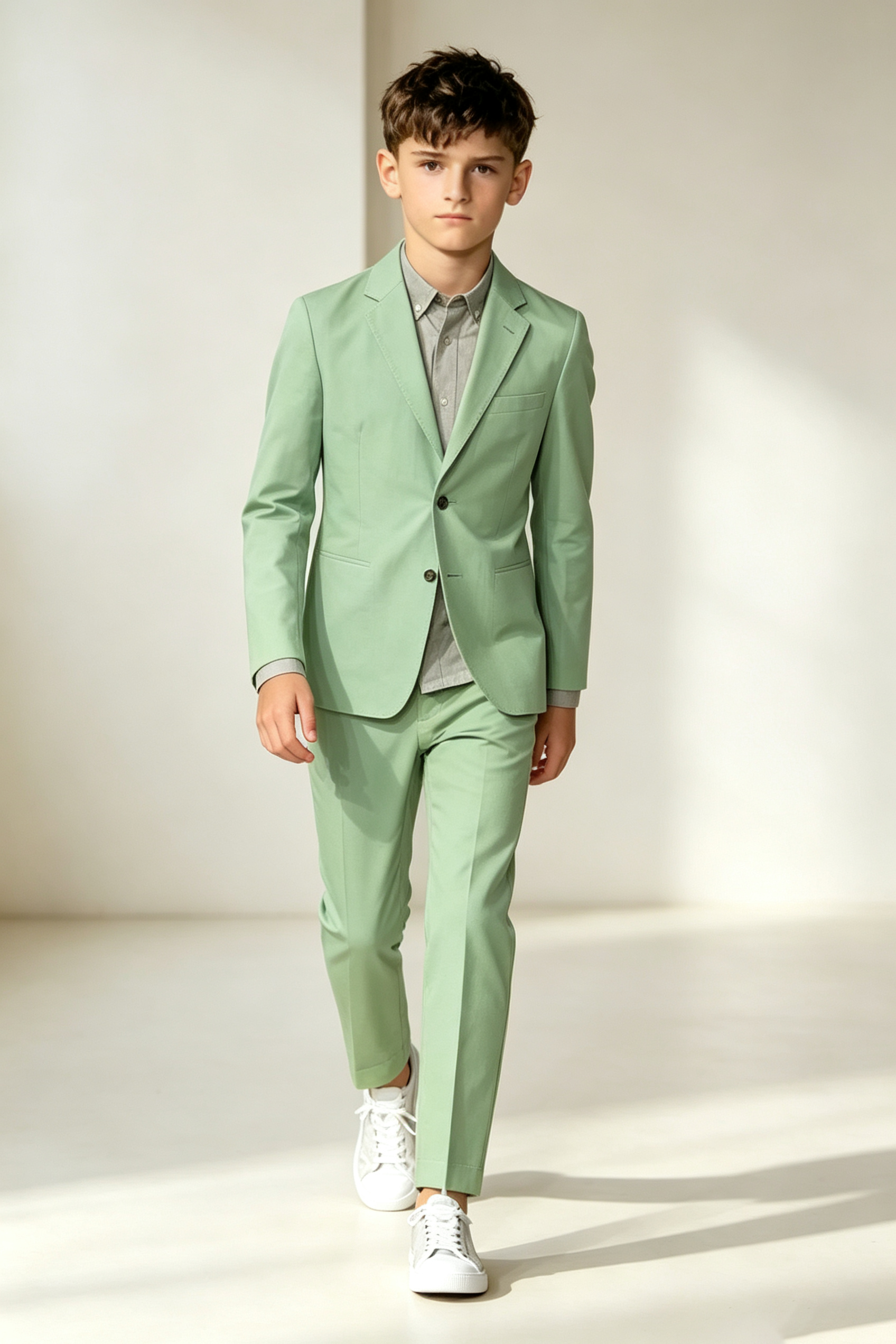 Sage Green Cotton Linen Blend Single Breasted 2-Piece Formal Suit Set
