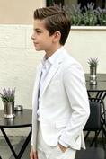 Load image into Gallery viewer, White Serge Blend Single Breasted Formal Suit Blazer Jacket
