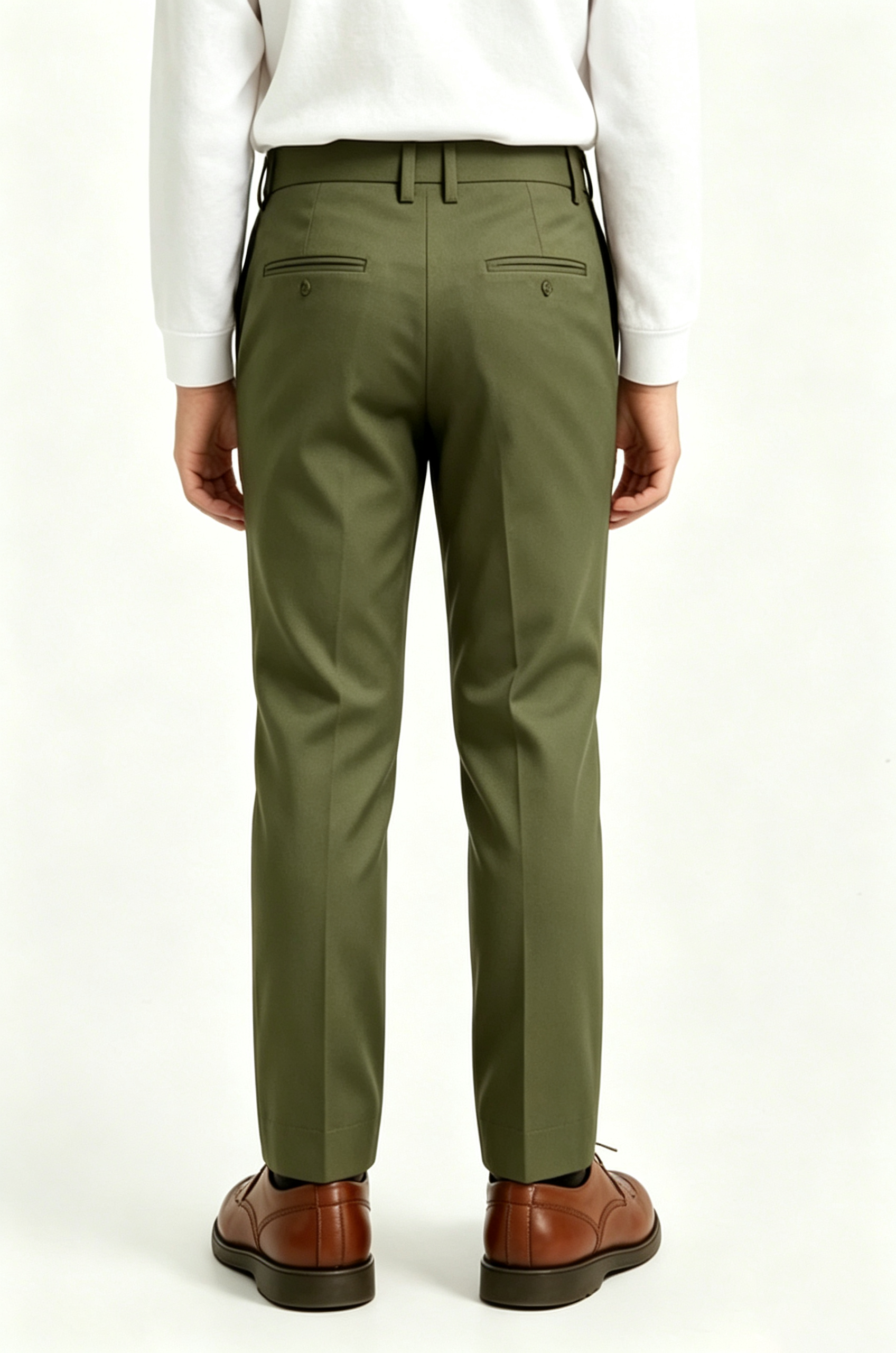 Olive Green Serge Blend Straight Leg Formal Suit Trousers