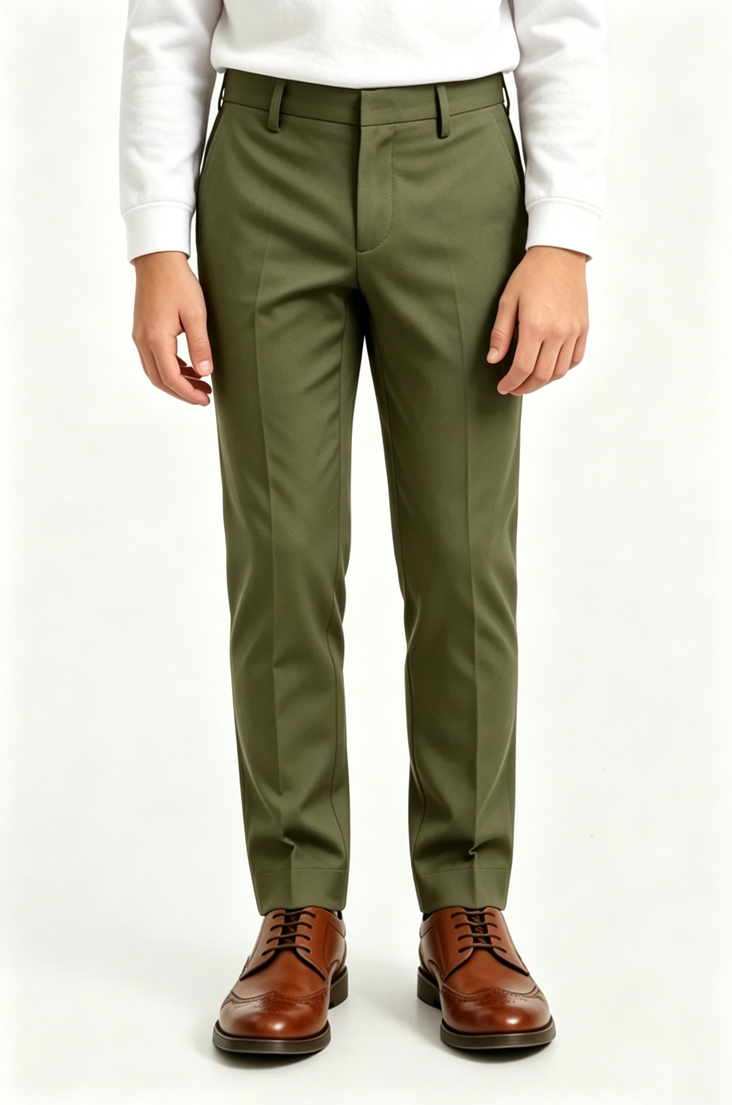 Olive Green Serge Blend Straight Leg Formal Suit Trousers
