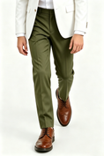 Bild in Galerie-Betrachter laden, Olive Green Serge Blend Straight Leg Formal Suit Trousers
