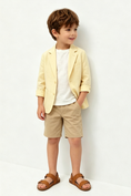 Bild in Galerie-Betrachter laden, Pale Yellow & Khaki Cotton-Linen Blend Single Breasted 2-Piece Suit Set
