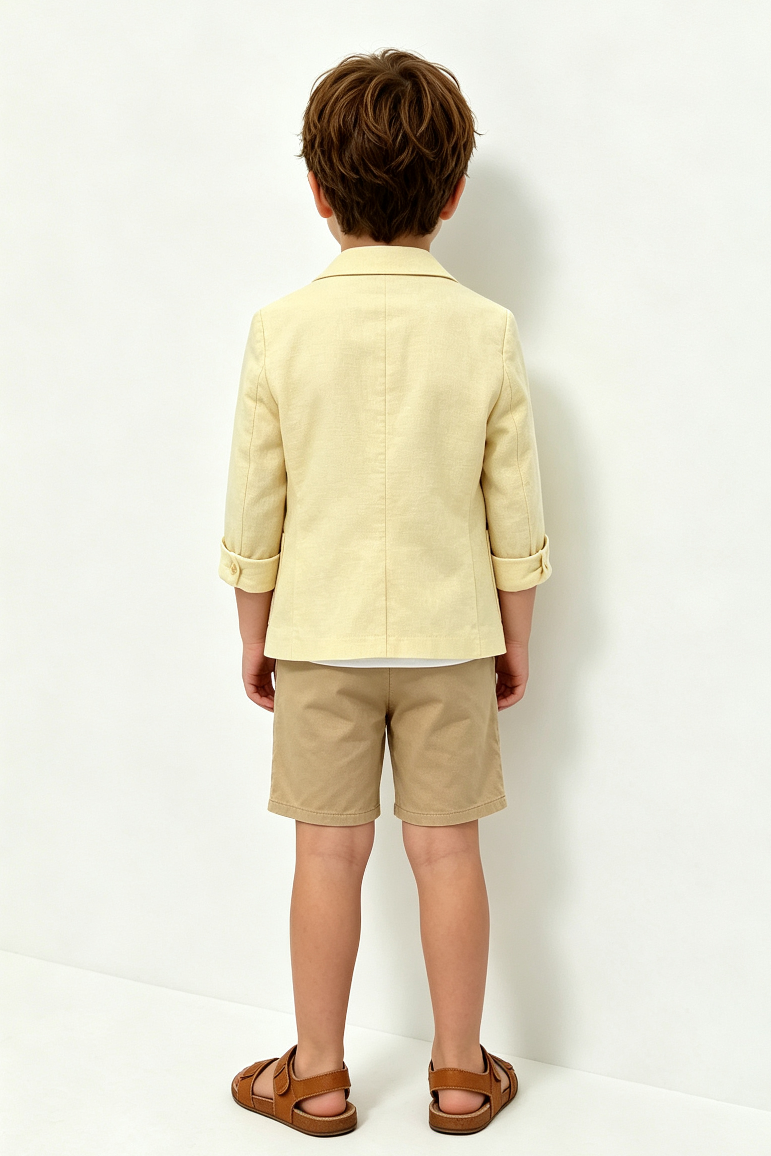 Pale Yellow & Khaki Cotton-Linen Blend Single Breasted 2-Piece Suit Set