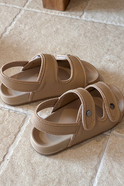 Boys Khaki Leather Blend Soft Sole Birkenstock Style Velcro Kids Sandals