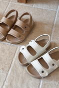 Bild in Galerie-Betrachter laden, Boys Khaki Leather Blend Soft Sole Birkenstock Style Velcro Kids Sandals
