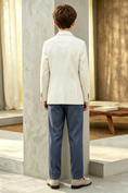 Bild in Galerie-Betrachter laden, Off White & Deep Blue Cotton-Linen Blend Double Breasted Suit 2-Piece Set
