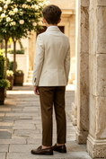 Load image into Gallery viewer, Cream Beige & Dark Brown Cotton-Linen Blend Double-Breasted Suit 2-Piece Set
