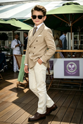 Bild in Galerie-Betrachter laden, Oat Beige & Cream White Cotton-Linen Blend Double Breasted Suit 2-Piece Formal Set
