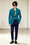 Load image into Gallery viewer, Turquoise & Navy Blue Cotton-Linen Blend Single-Breasted 2-Piece Suit Set
