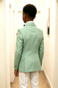 Cargar la imagen en la vista de la galería, Mint Green Serge Blend Shawl Lapel Double Breasted Formal Tuxedo Blazer
