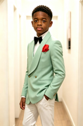 Cargar la imagen en la vista de la galería, Mint Green Serge Blend Shawl Lapel Double Breasted Formal Tuxedo Blazer
