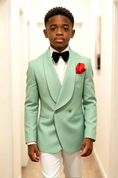 Cargar la imagen en la vista de la galería, Mint Green Serge Blend Shawl Lapel Double Breasted Formal Tuxedo Blazer
