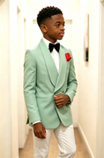 Cargar la imagen en la vista de la galería, Mint Green Serge Blend Shawl Lapel Double Breasted Formal Tuxedo Blazer
