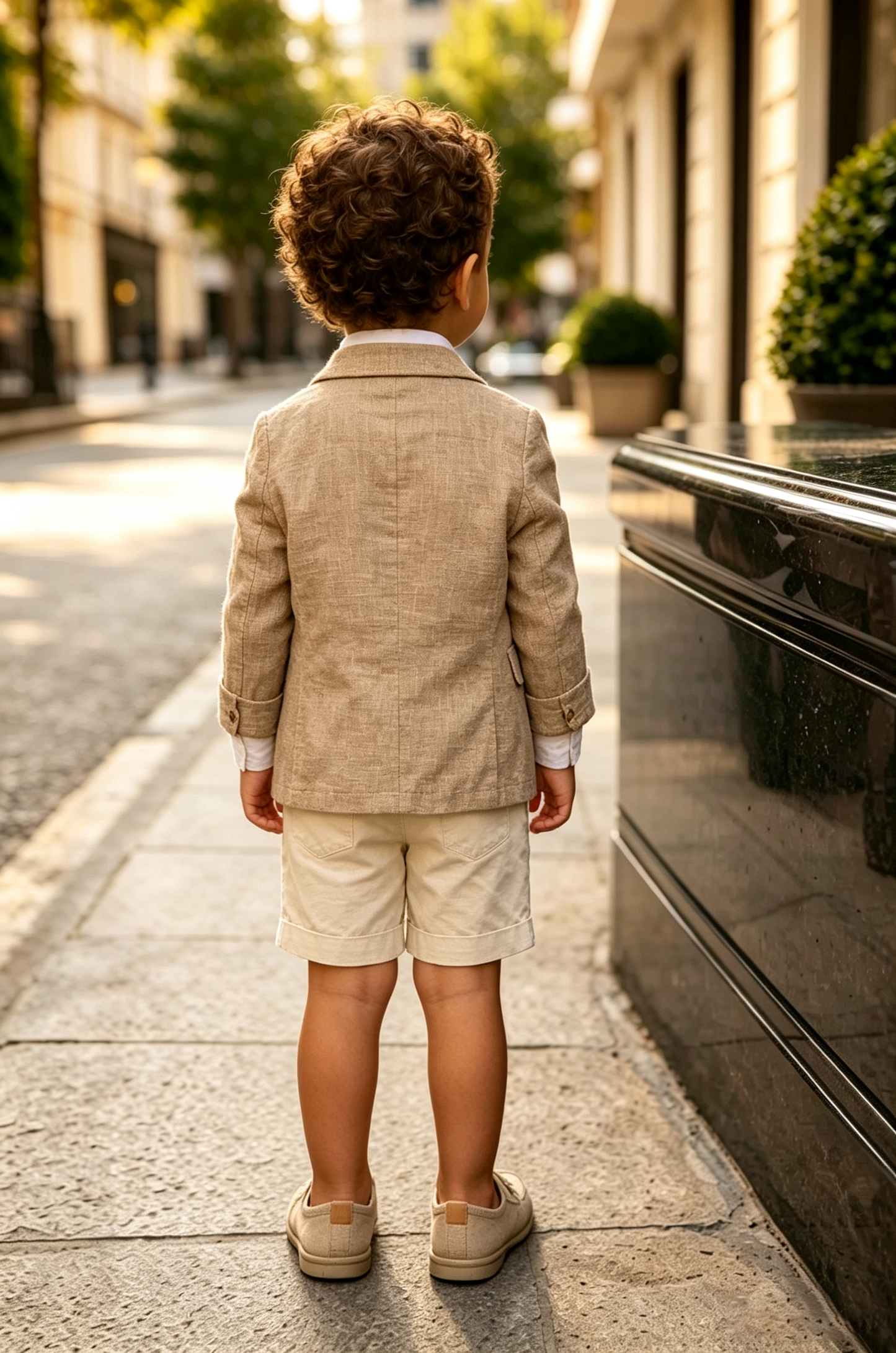 Khaki & Cream Cuffed Shorts Cotton Linen Blend  Single-Breasted Suit 2-Piece Set