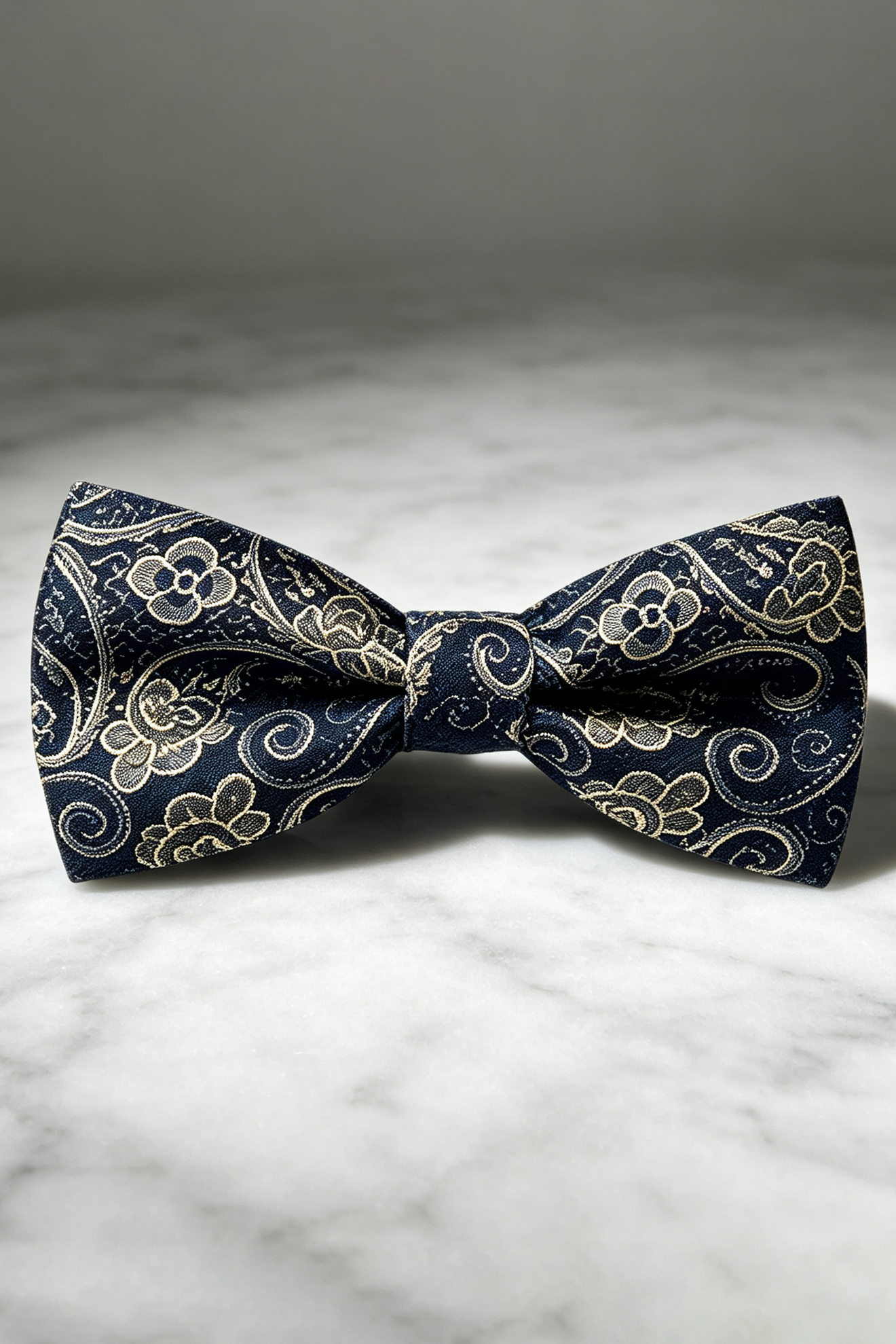 Navy Gold Paisley Jacquard Bow Tie