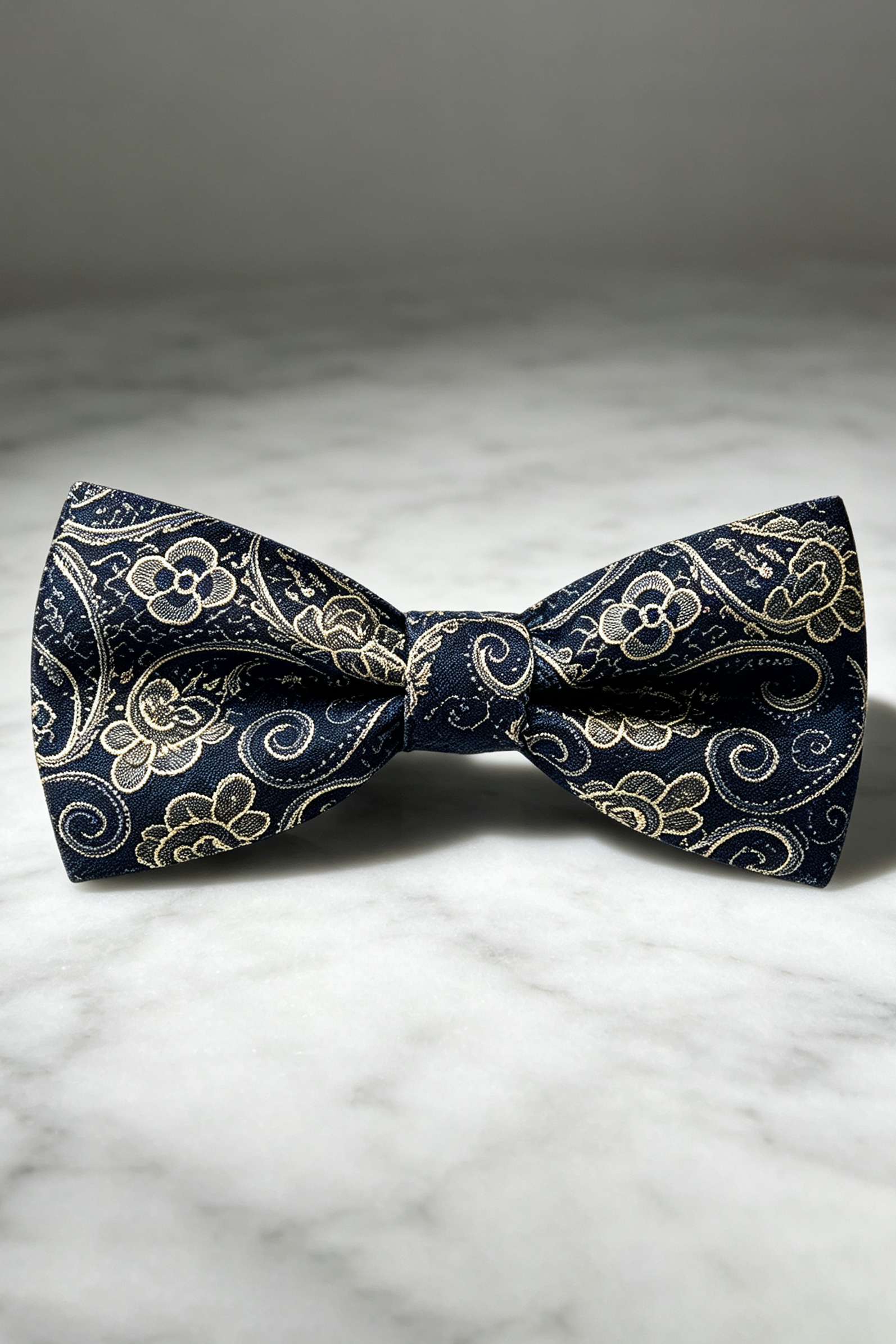 Navy Gold Paisley Jacquard Bow Tie