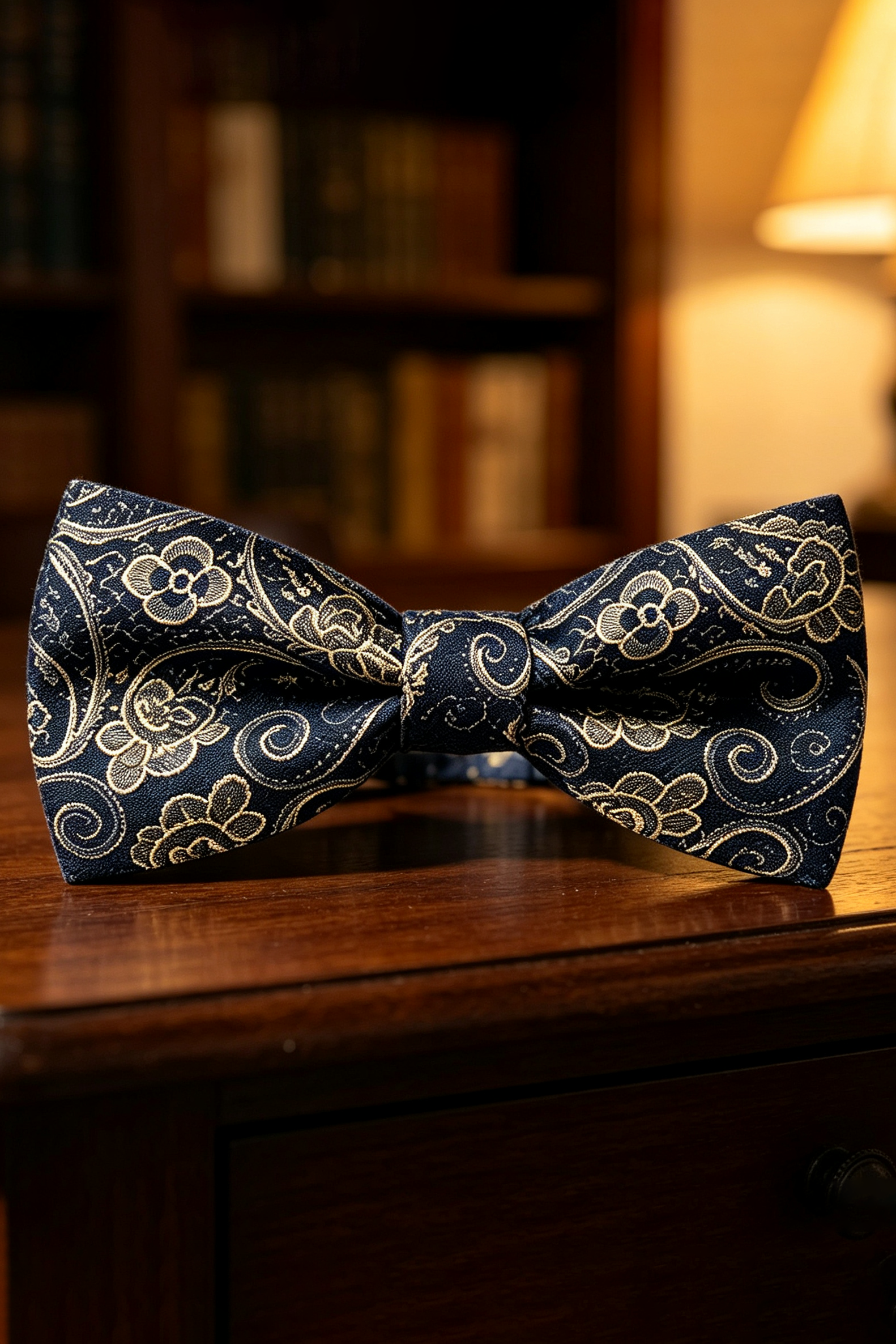 Navy Gold Paisley Jacquard Bow Tie