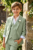 Load image into Gallery viewer, Sage Green Cotton-Linen Single Breasted 3-Piece Formal Suit Set
