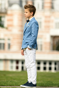 Bild in Galerie-Betrachter laden, Sky Blue & White Cotton-Linen Blend Single-Breasted 2 Piece Suit Set
