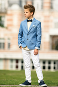 Bild in Galerie-Betrachter laden, Sky Blue & White Cotton-Linen Blend Single-Breasted 2 Piece Suit Set
