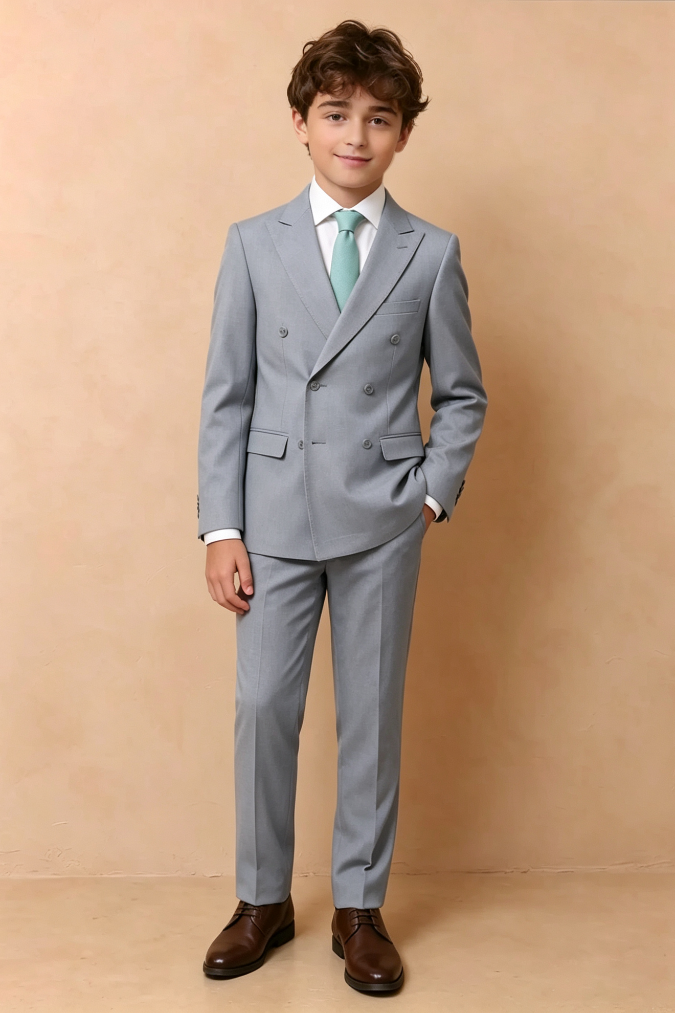 Dusty Blue Cotton-Linen Blend Double Breasted 2-Piece Formal Suit Set