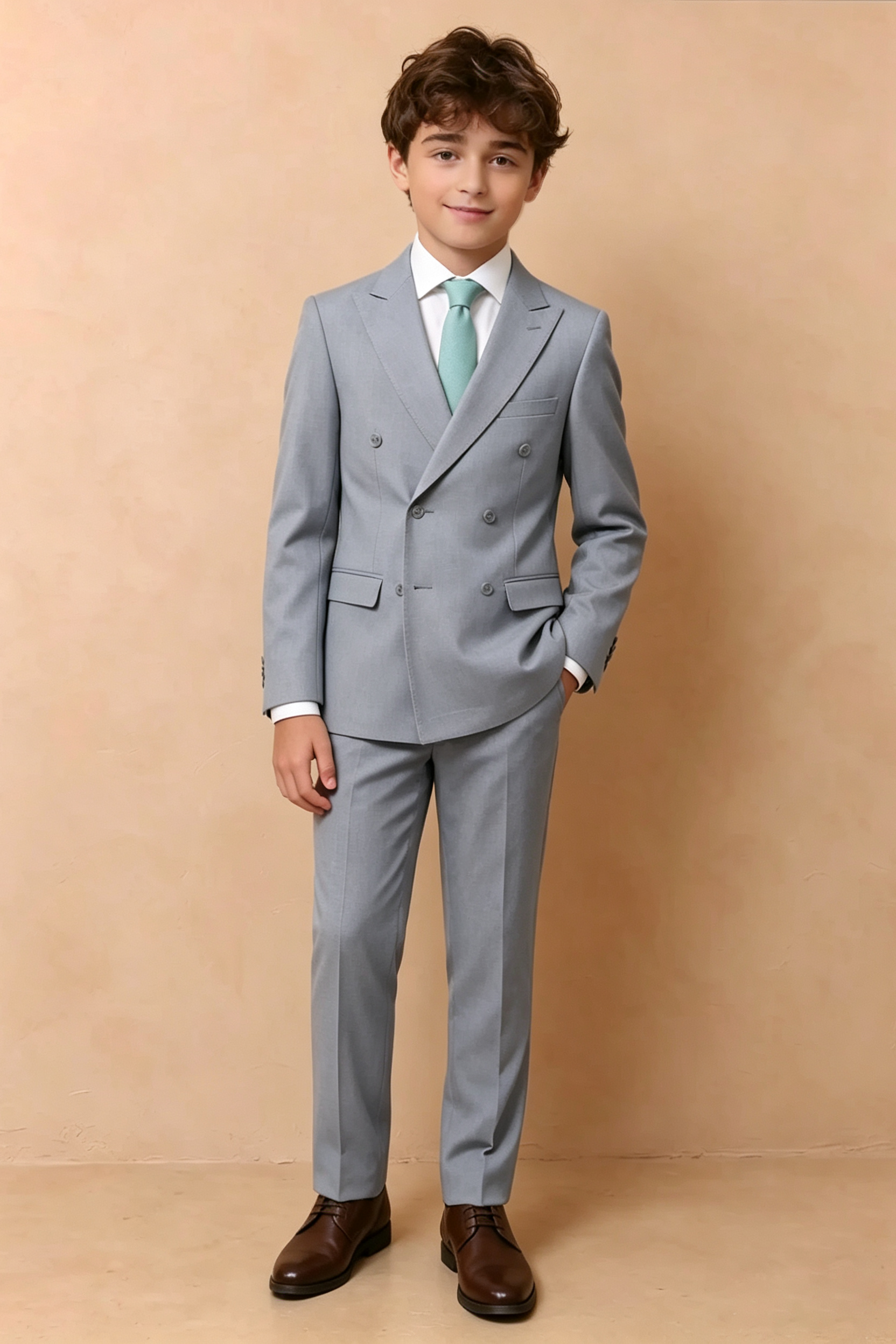 Dusty Blue Cotton-Linen Blend Double Breasted 2-Piece Formal Suit Set